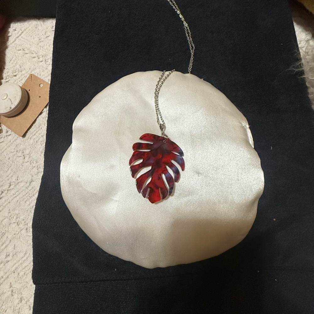 Acrylic Red Leaf Pendant Necklace